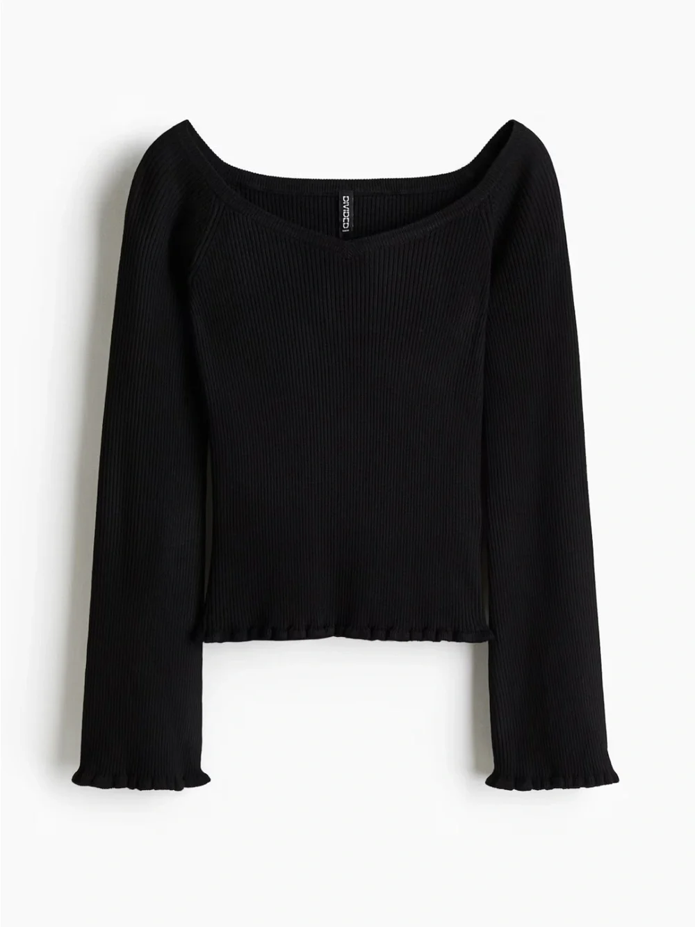 H&M Black Ribbed Scoop-Neck Long Sleeve Top, NWT